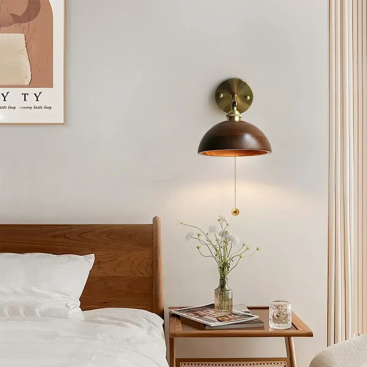 Vintage Wood Pull Chain Switch Wall Lamp | Desfino
