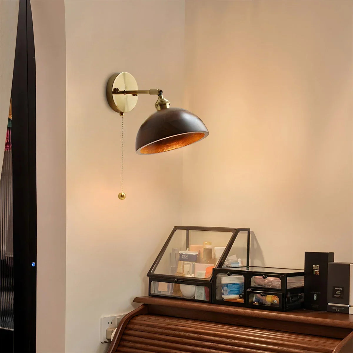 Vintage Wood Pull Chain Switch Wall Lamp | Desfino