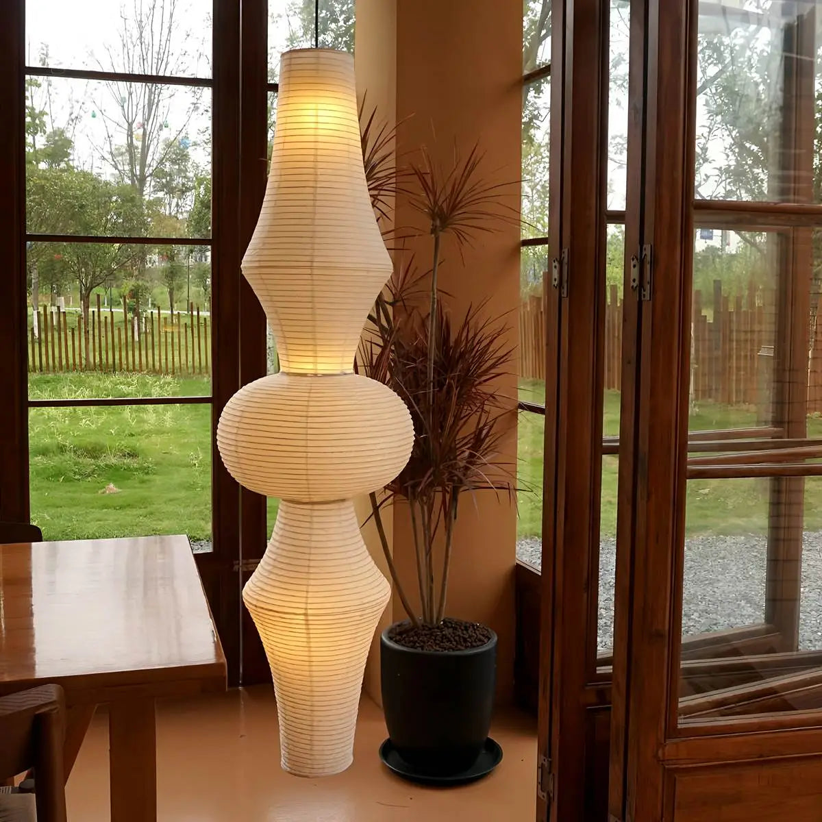 Washi Paper Corner Pendant Light for High Ceilings | Desfino