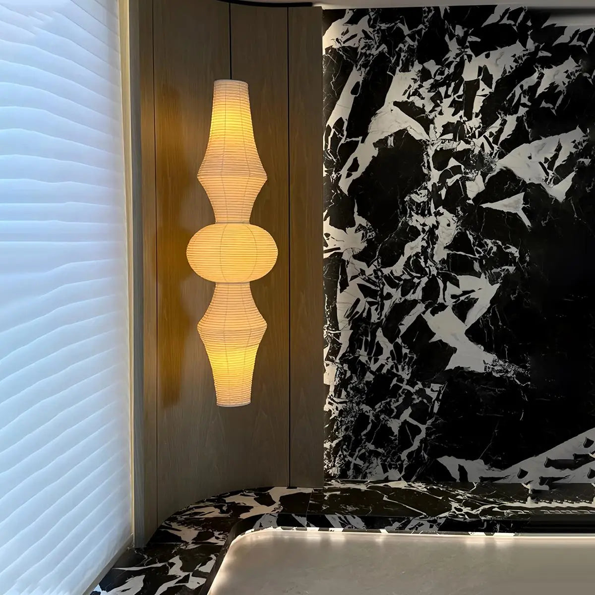 Washi Paper Corner Pendant Light for High Ceilings | Desfino