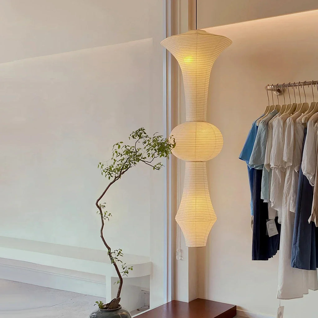 Washi Paper Corner Pendant Light for High Ceilings | Desfino