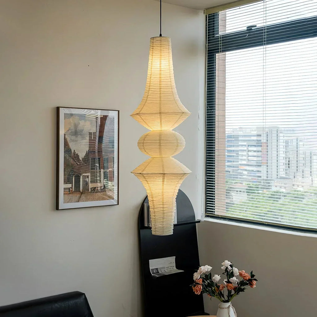 Washi Paper Corner Pendant Light for High Ceilings | Desfino