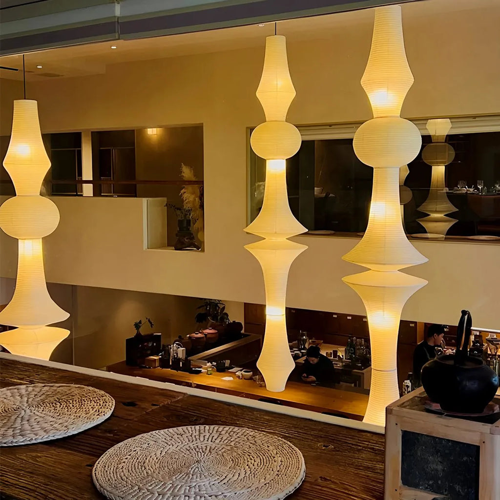 Washi Paper Corner Pendant Light for High Ceilings | Desfino