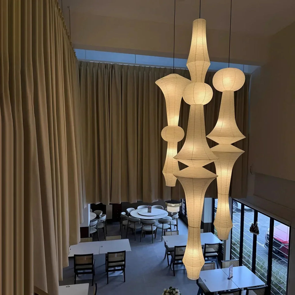 Washi Paper Corner Pendant Light for High Ceilings | Desfino