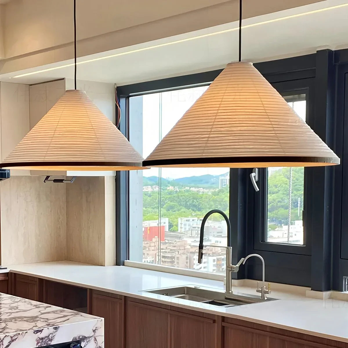 Washi Paper Hat Pendant Lamp for Dining Room | Desfino