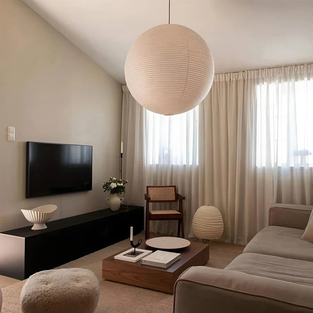 Japanese Style Spherical Paper Pendant Light for Living Room | Desfino