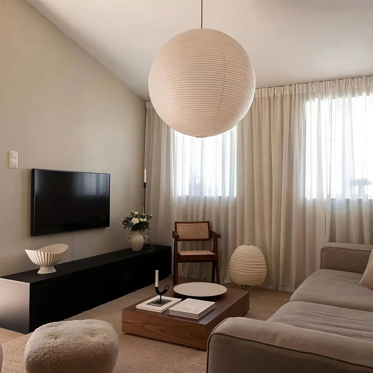 Japanese Style Spherical Paper Pendant Light for Living Room | Desfino