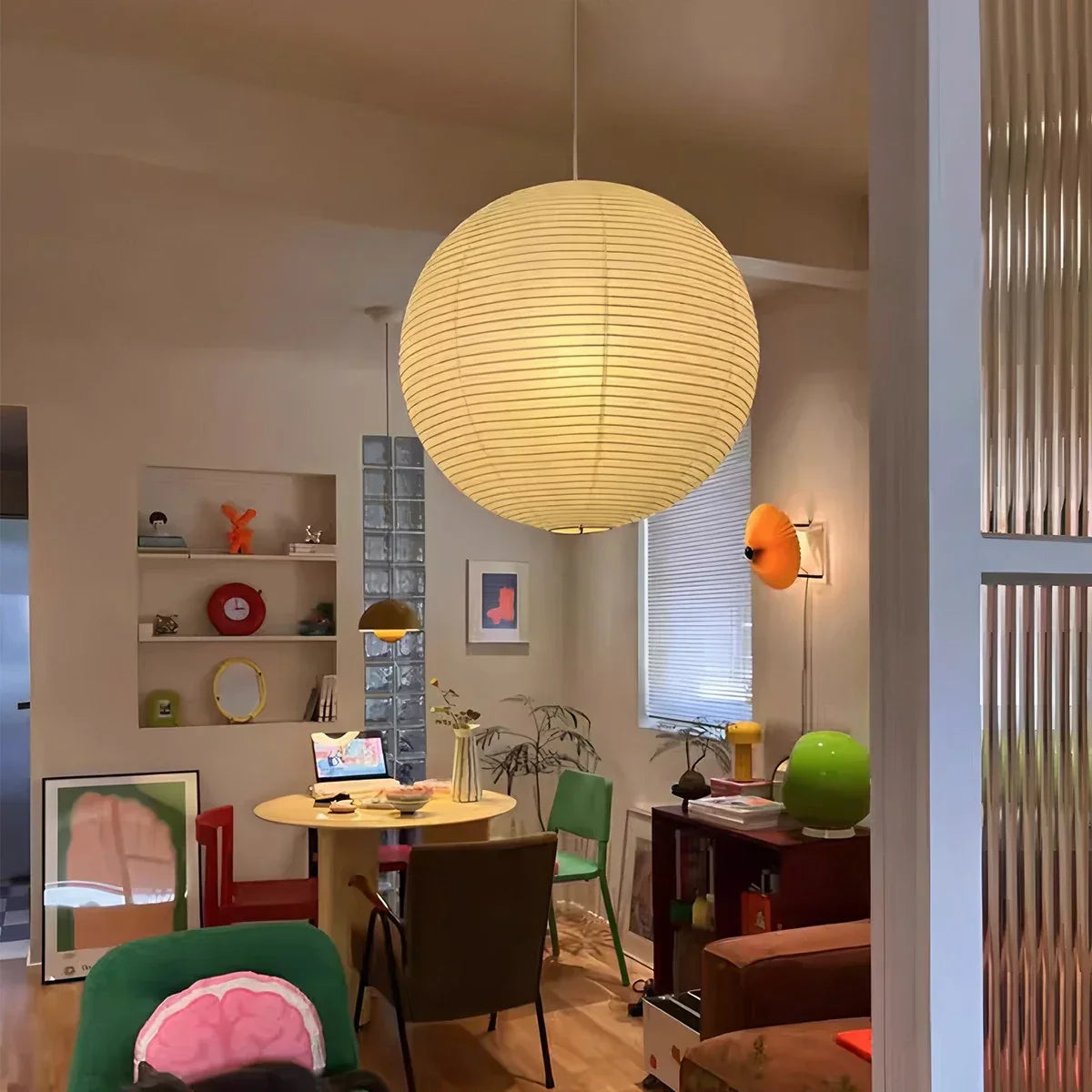 Japanese Style Spherical Paper Pendant Light for Living Room | Desfino