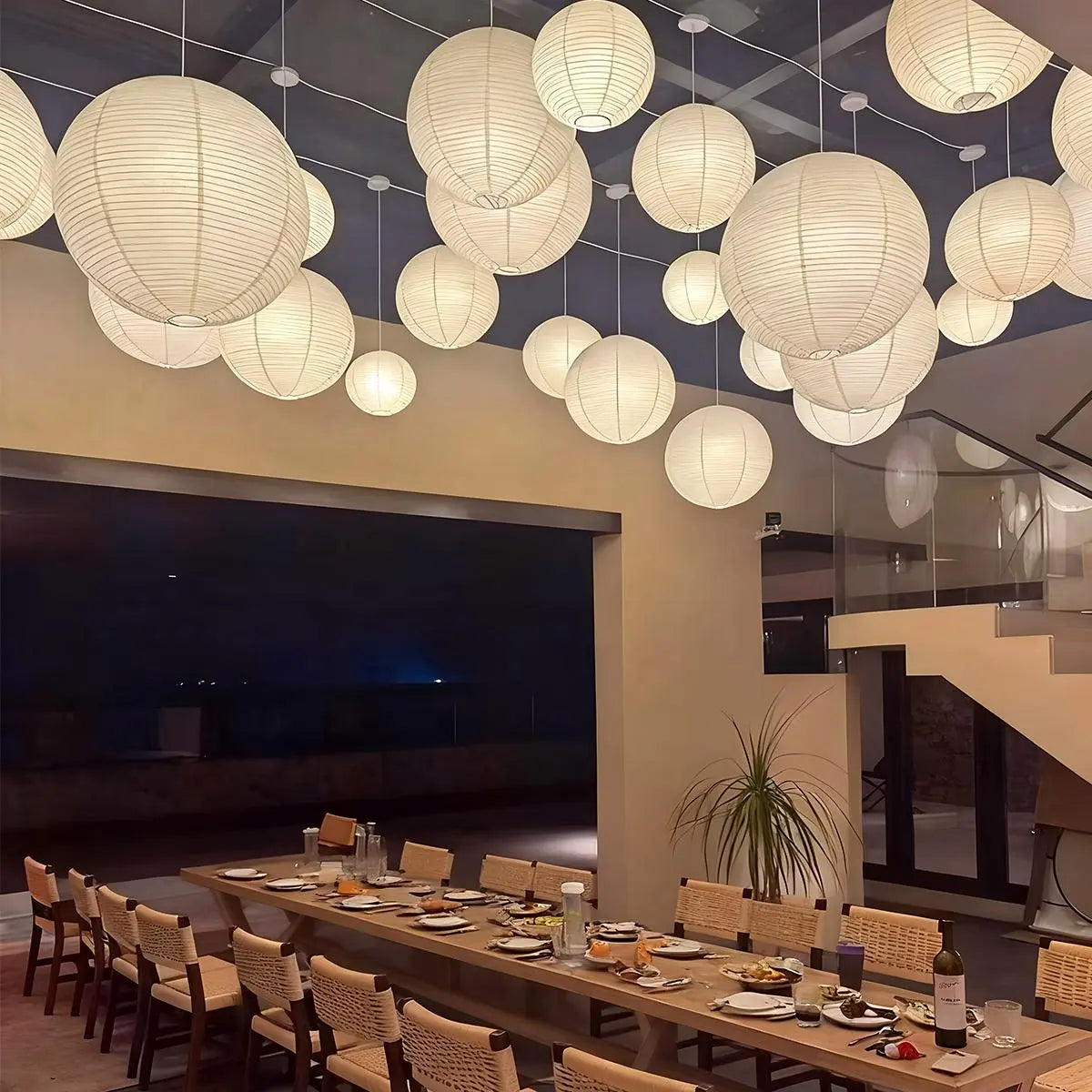Japanese Style Spherical Paper Pendant Light for Living Room | Desfino