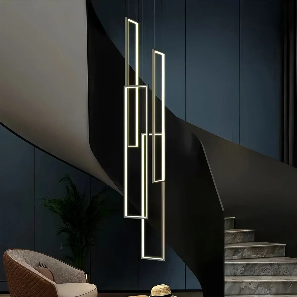 Aldarj Rectangular LED Staircase Chandelier | Desfino