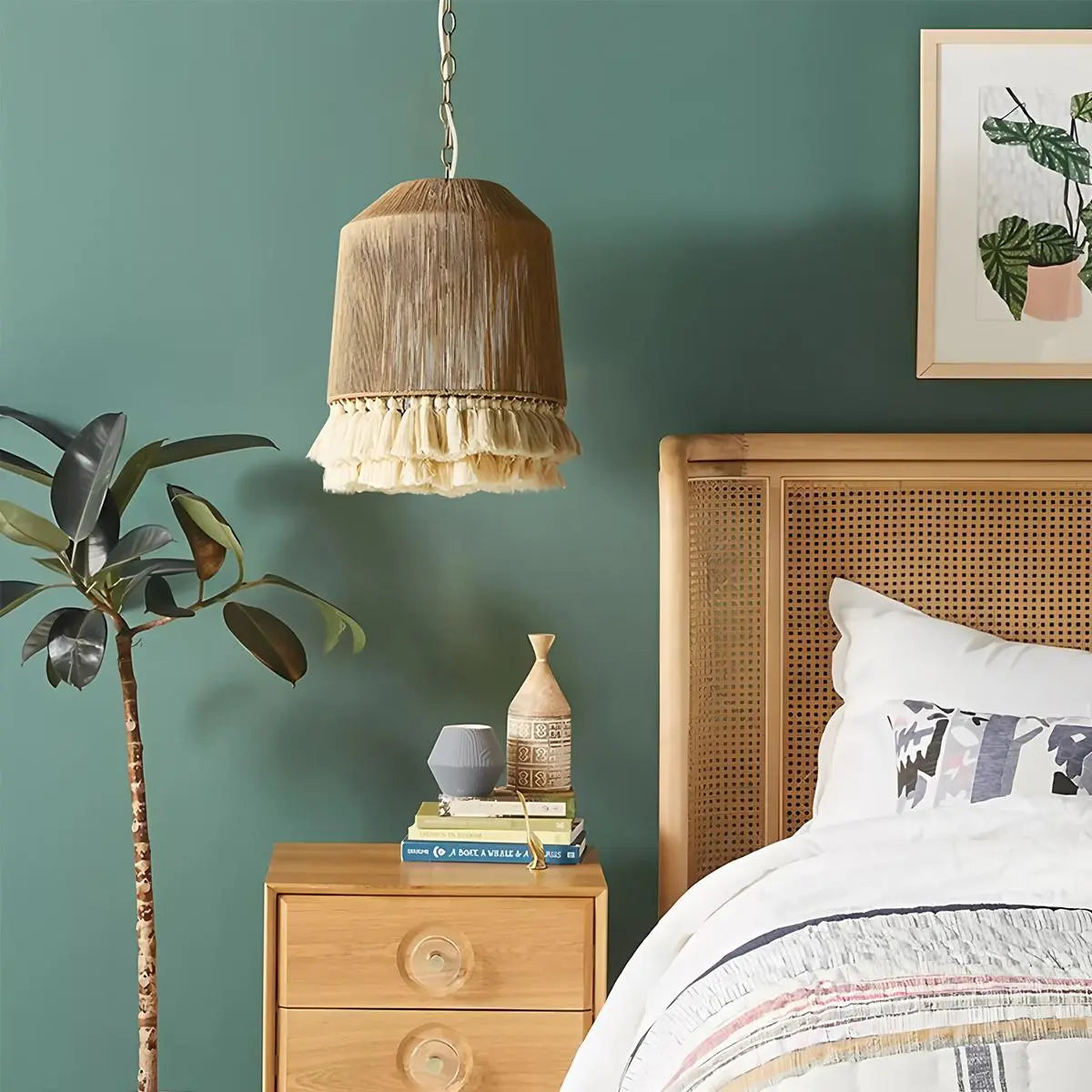 Boho-Vintage-Hängeleuchte mit Jutefransen | Desfino