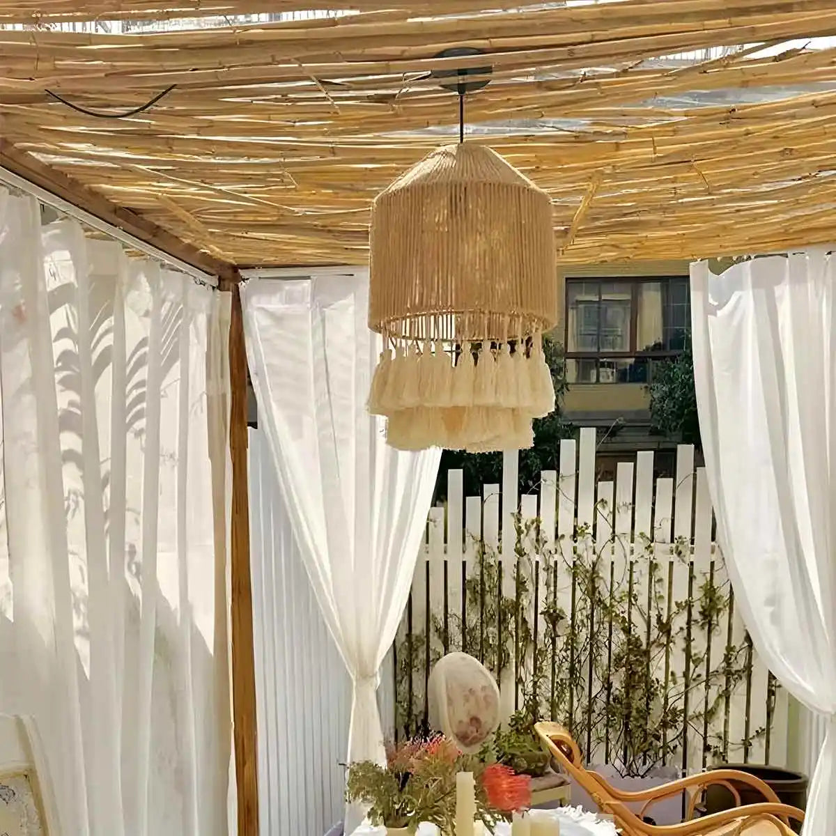 Boho-Vintage-Hängeleuchte mit Jutefransen | Desfino