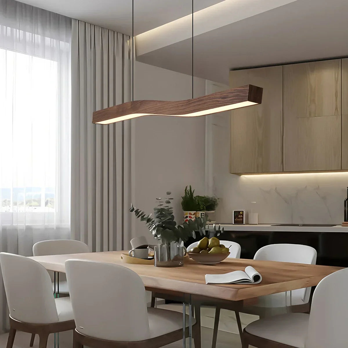 Woodgrain Linear Pendant Light for Kitchen | Desfino