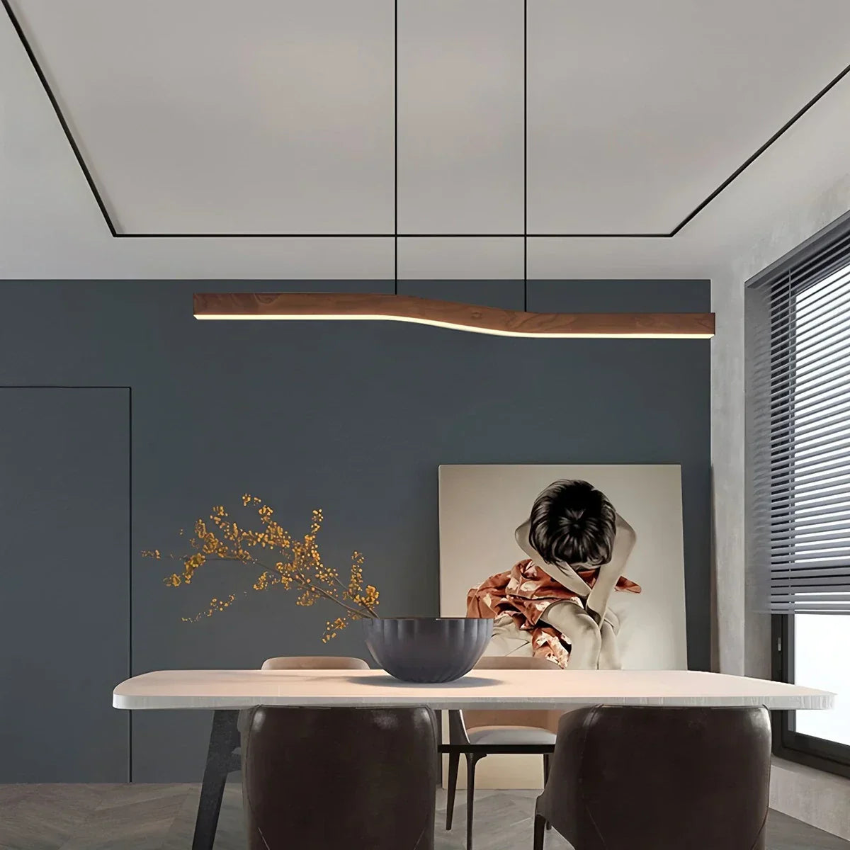Woodgrain Linear Pendant Light for Kitchen | Desfino