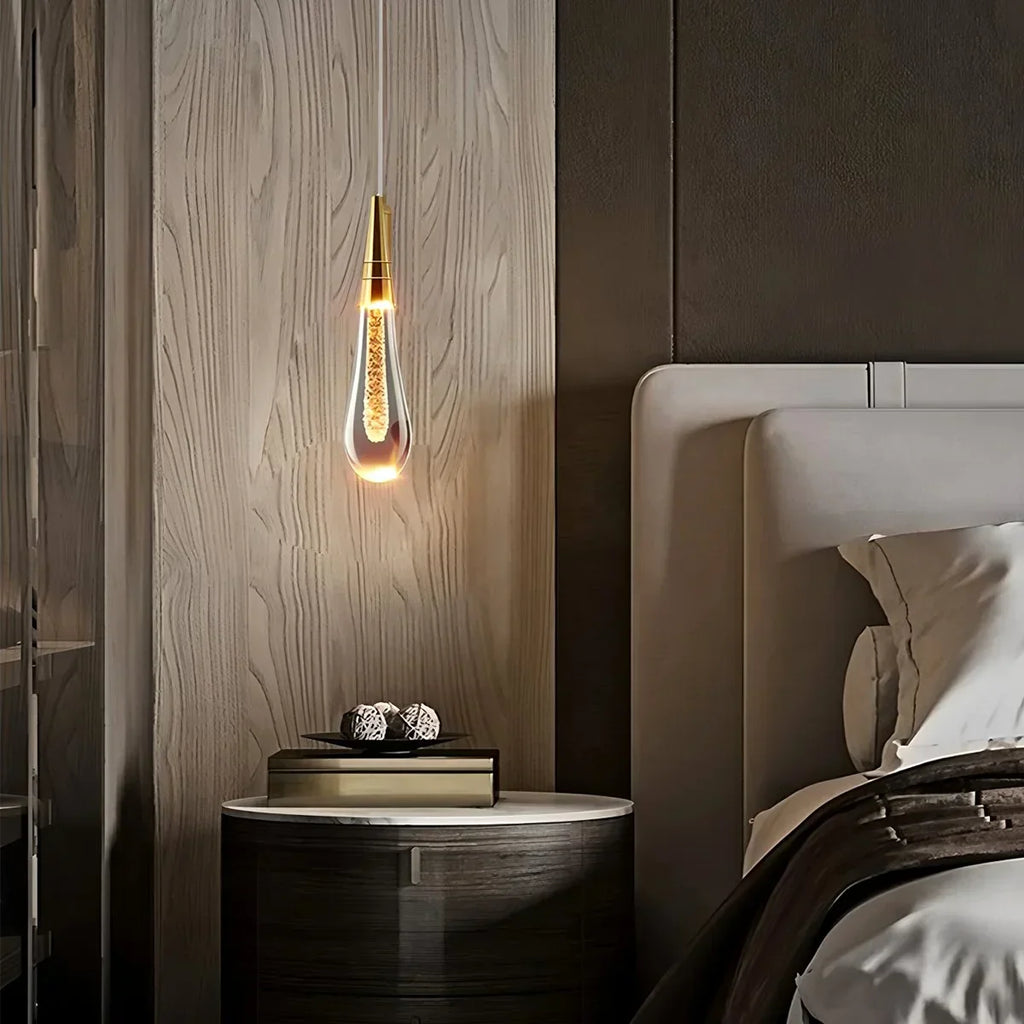 Drop Crystal Chrome Pendant Light for Bedroom | Desfino