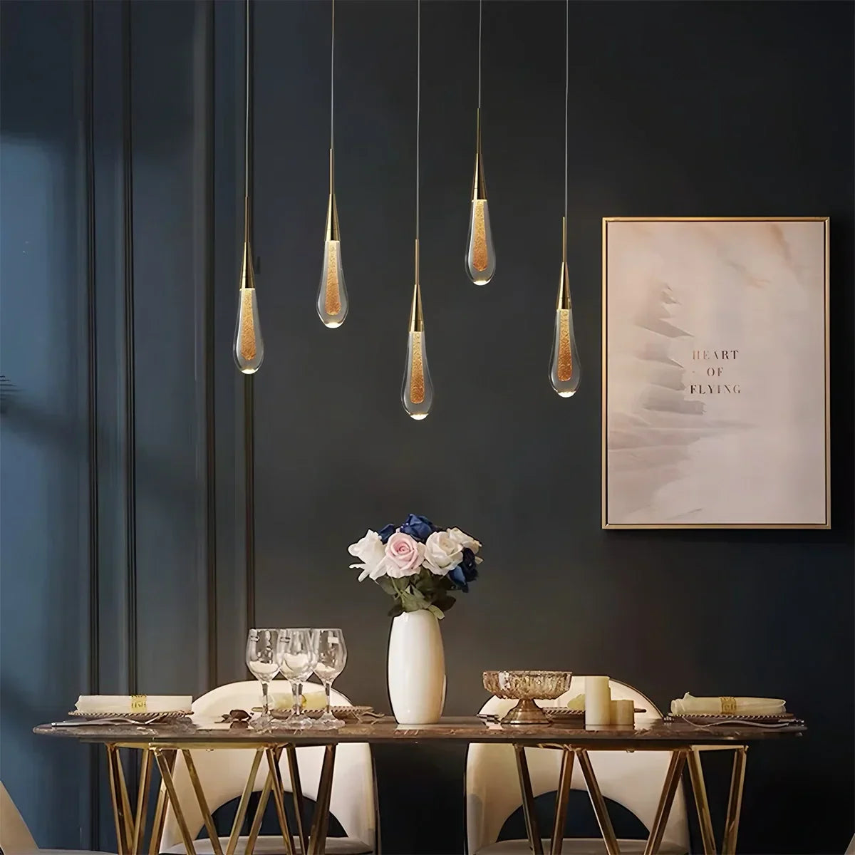 Drop Crystal Chrome Pendant Light for Bedroom | Desfino