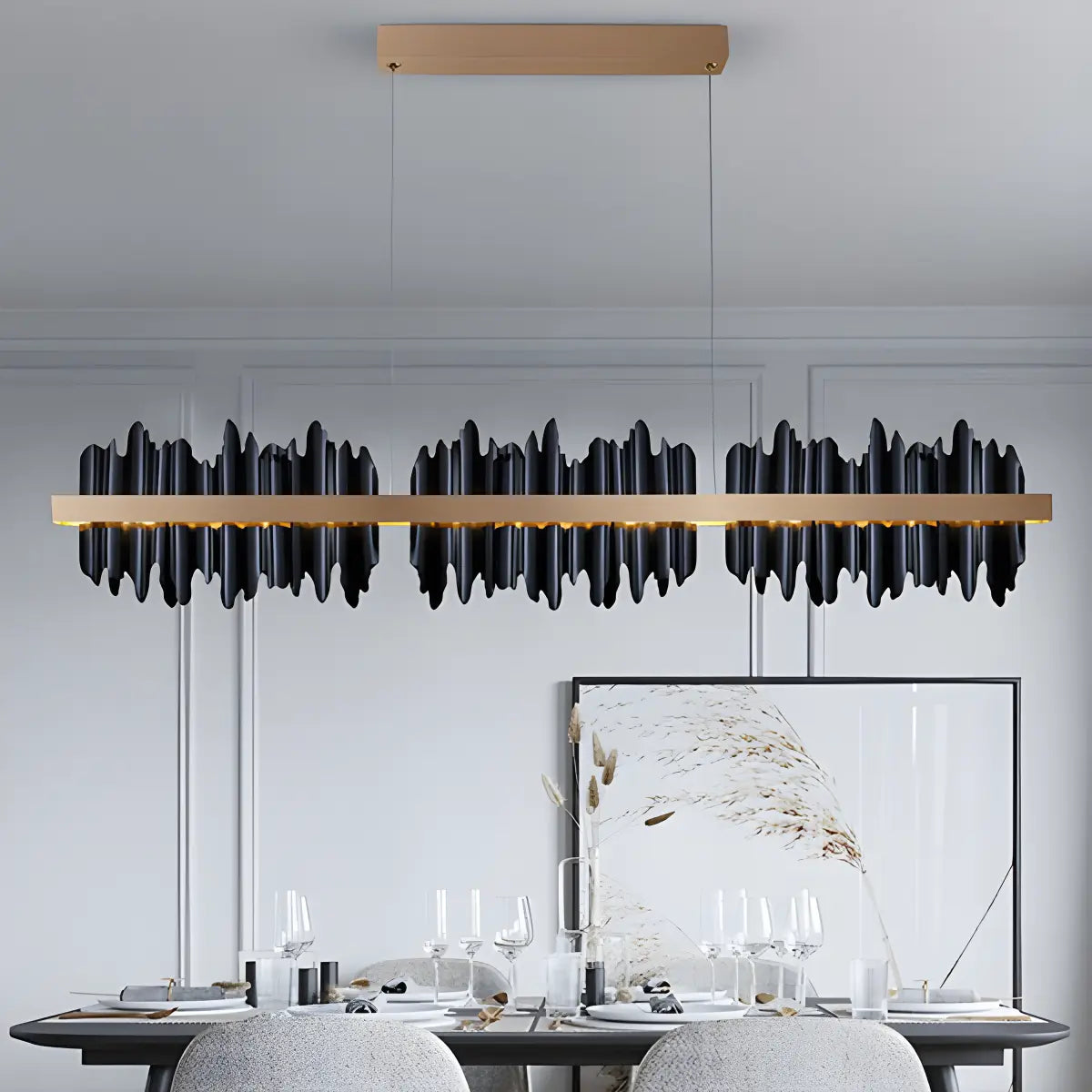 Iceberg Linear Chandelier-Black & Gold | Desfino