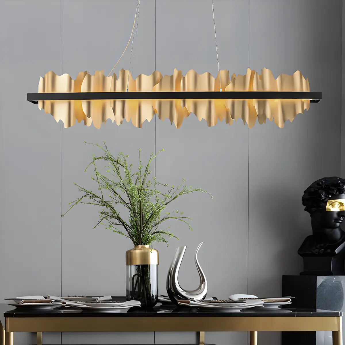 Iceberg Linear Chandelier-Black & Gold | Desfino