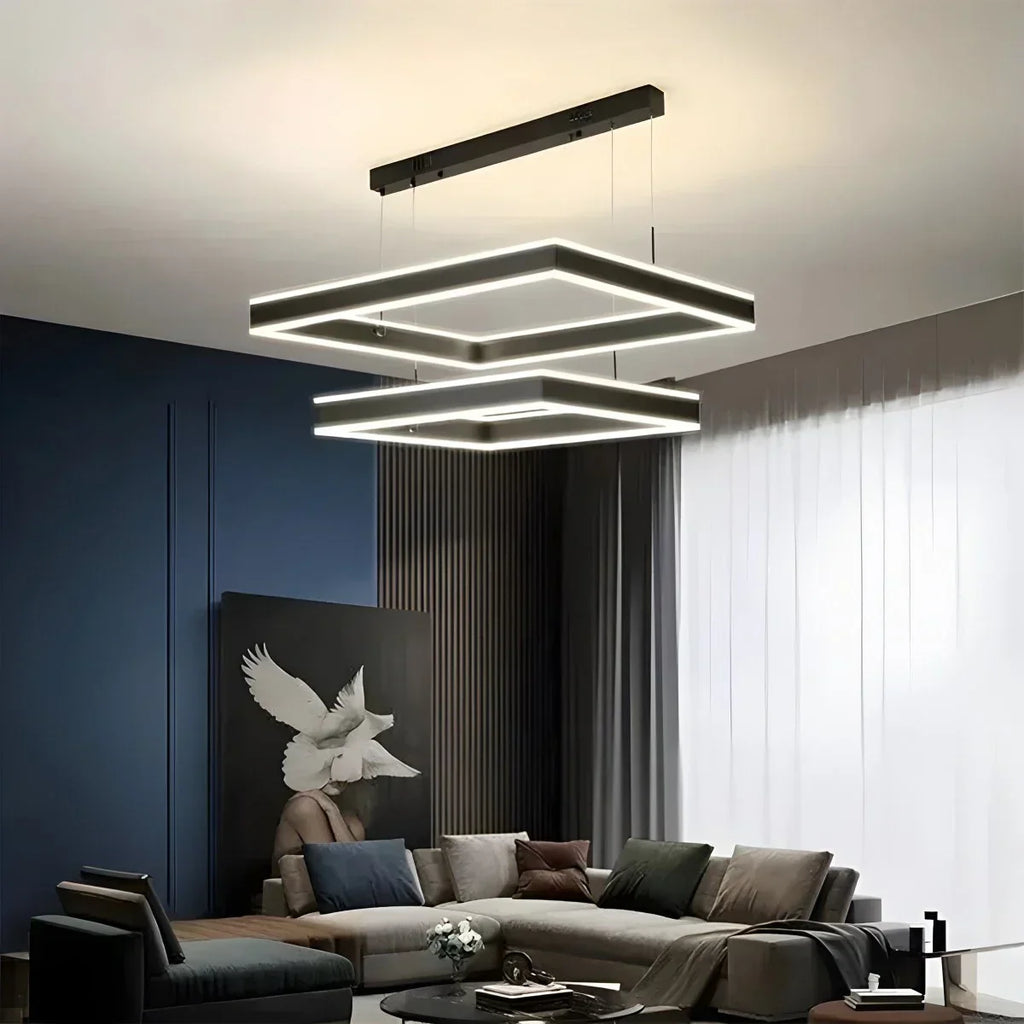 Tiered Black Square Pendant Lamp for Living Room | Desfino
