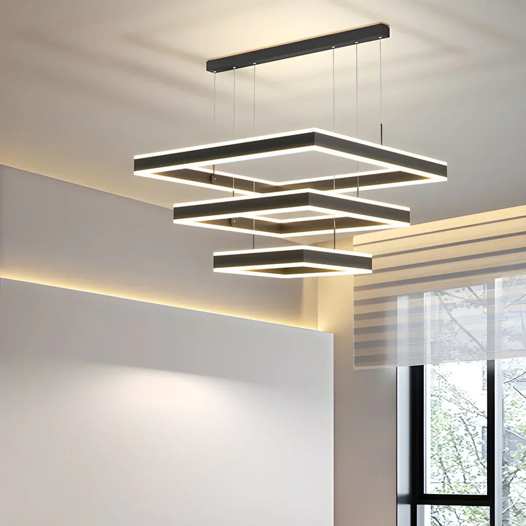 Tiered Black Square Pendant Lamp for Living Room | Desfino