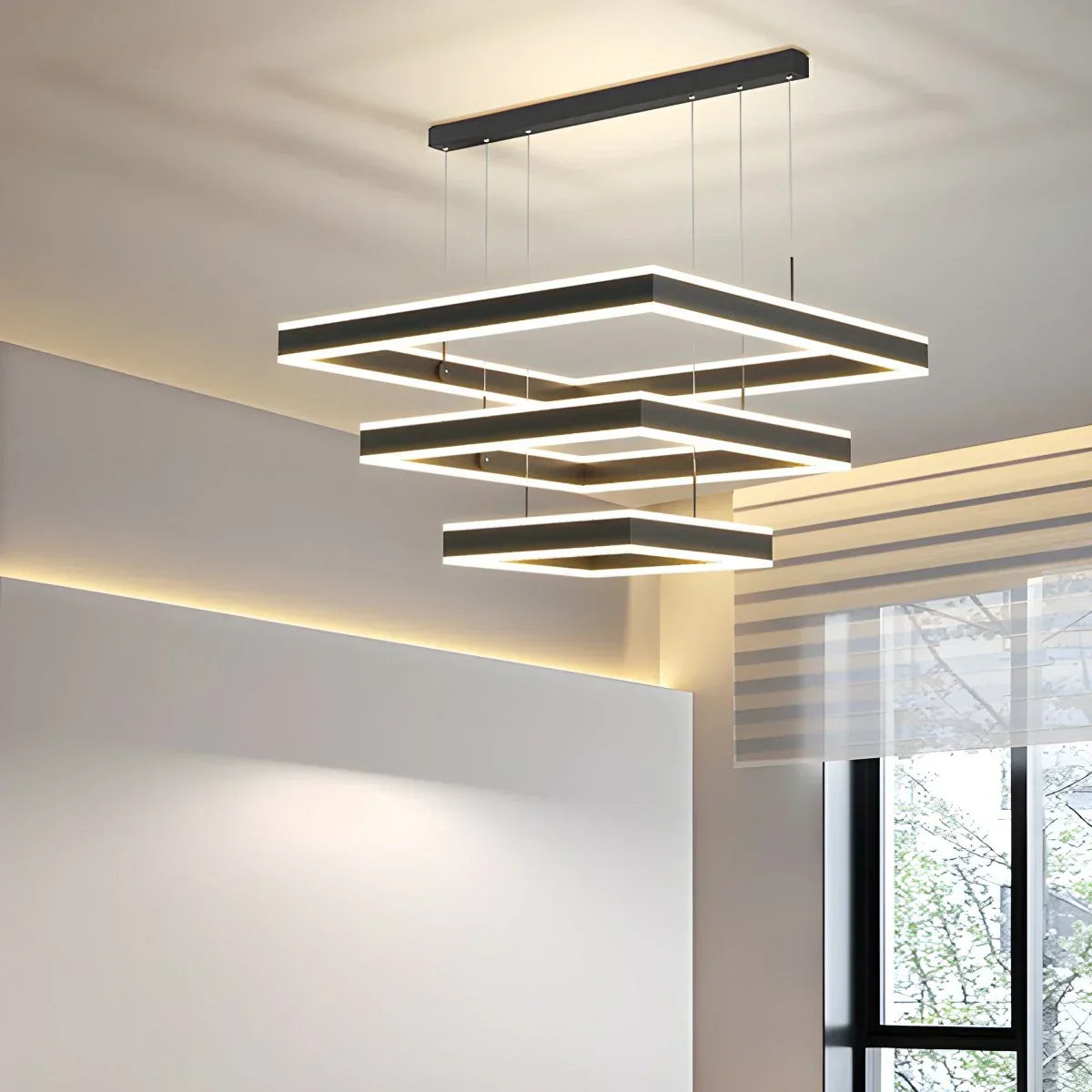 Tiered Black Square Pendant Lamp for Living Room | Desfino