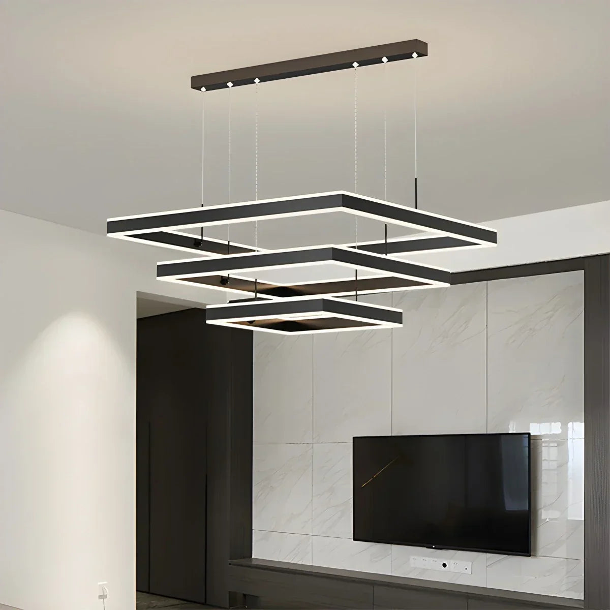 Tiered Black Square Pendant Lamp for Living Room | Desfino