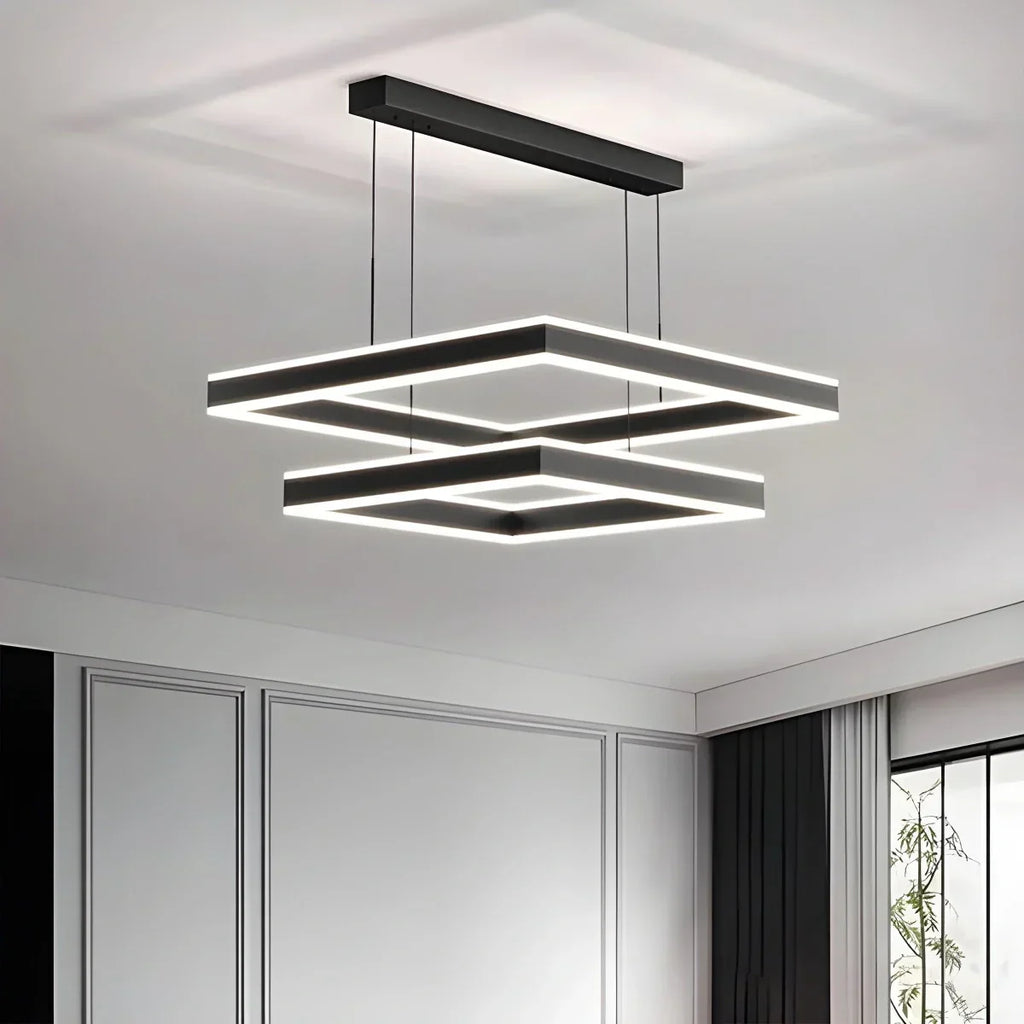 Tiered Black Square Pendant Lamp for Living Room | Desfino