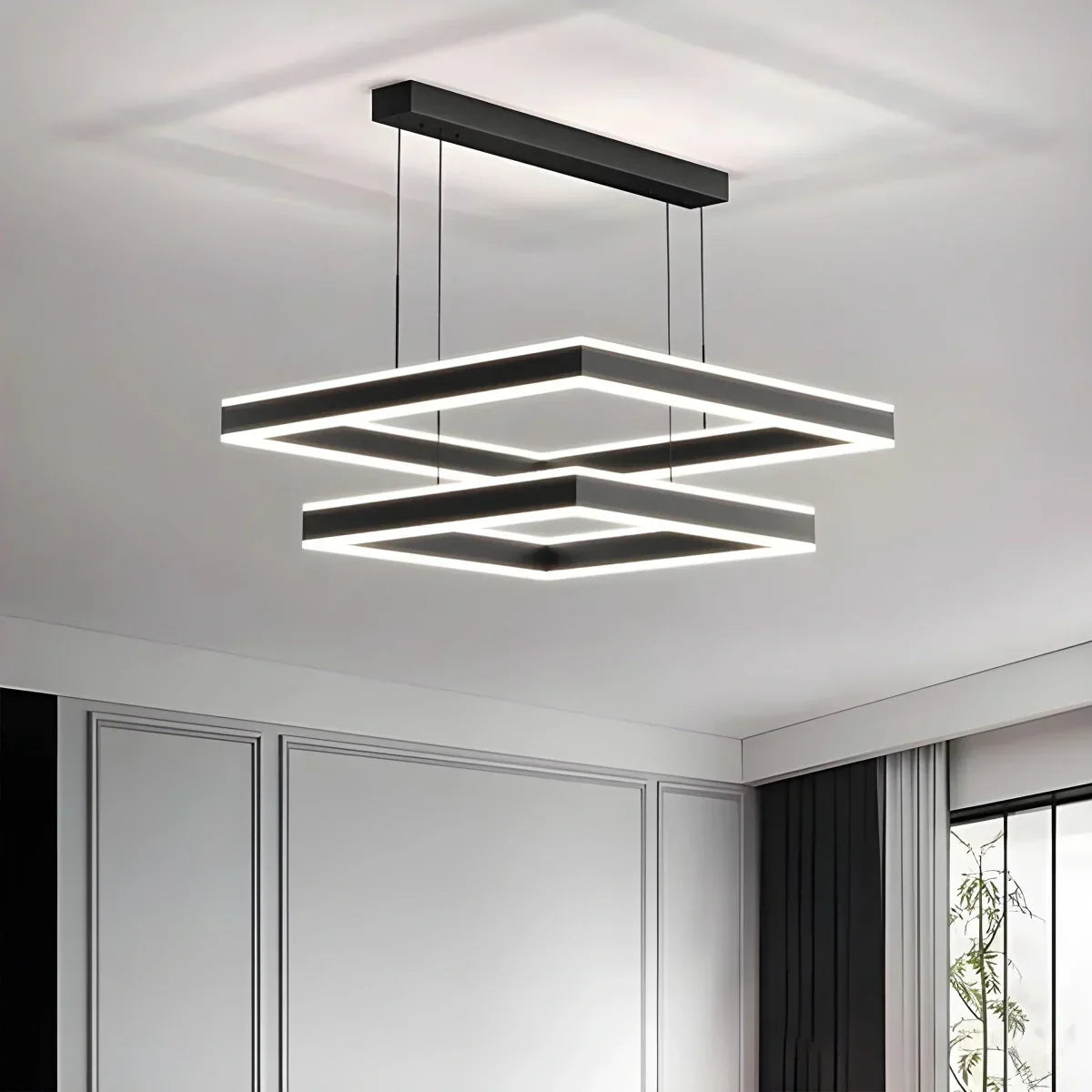 Tiered Black Square Pendant Lamp for Living Room | Desfino
