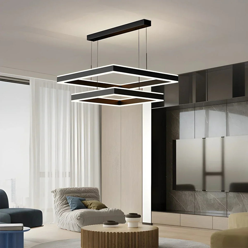 Tiered Black Square Pendant Lamp for Living Room | Desfino