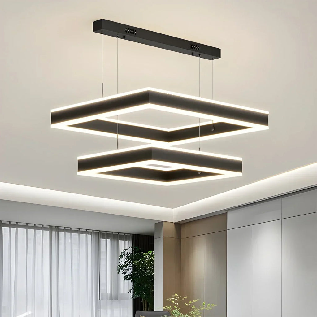 Tiered Black Square Pendant Lamp for Living Room | Desfino