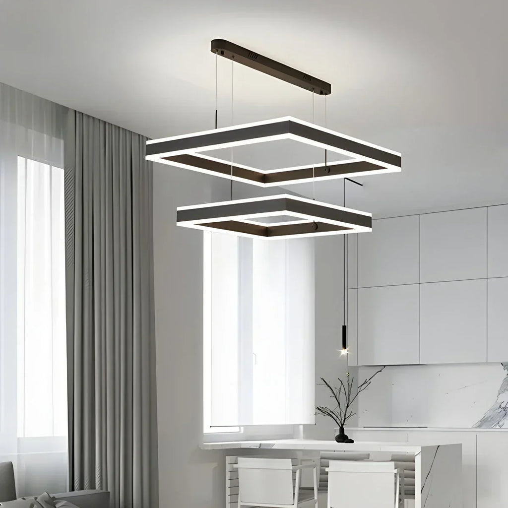 Tiered Black Square Pendant Lamp for Living Room | Desfino