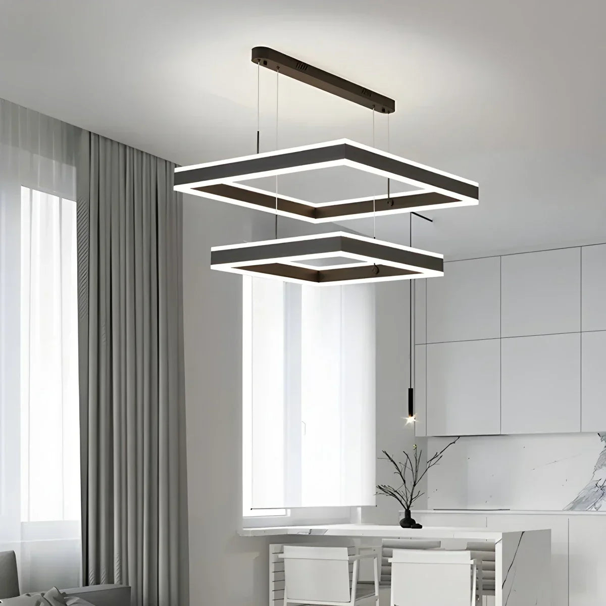 Tiered Black Square Pendant Lamp for Living Room | Desfino