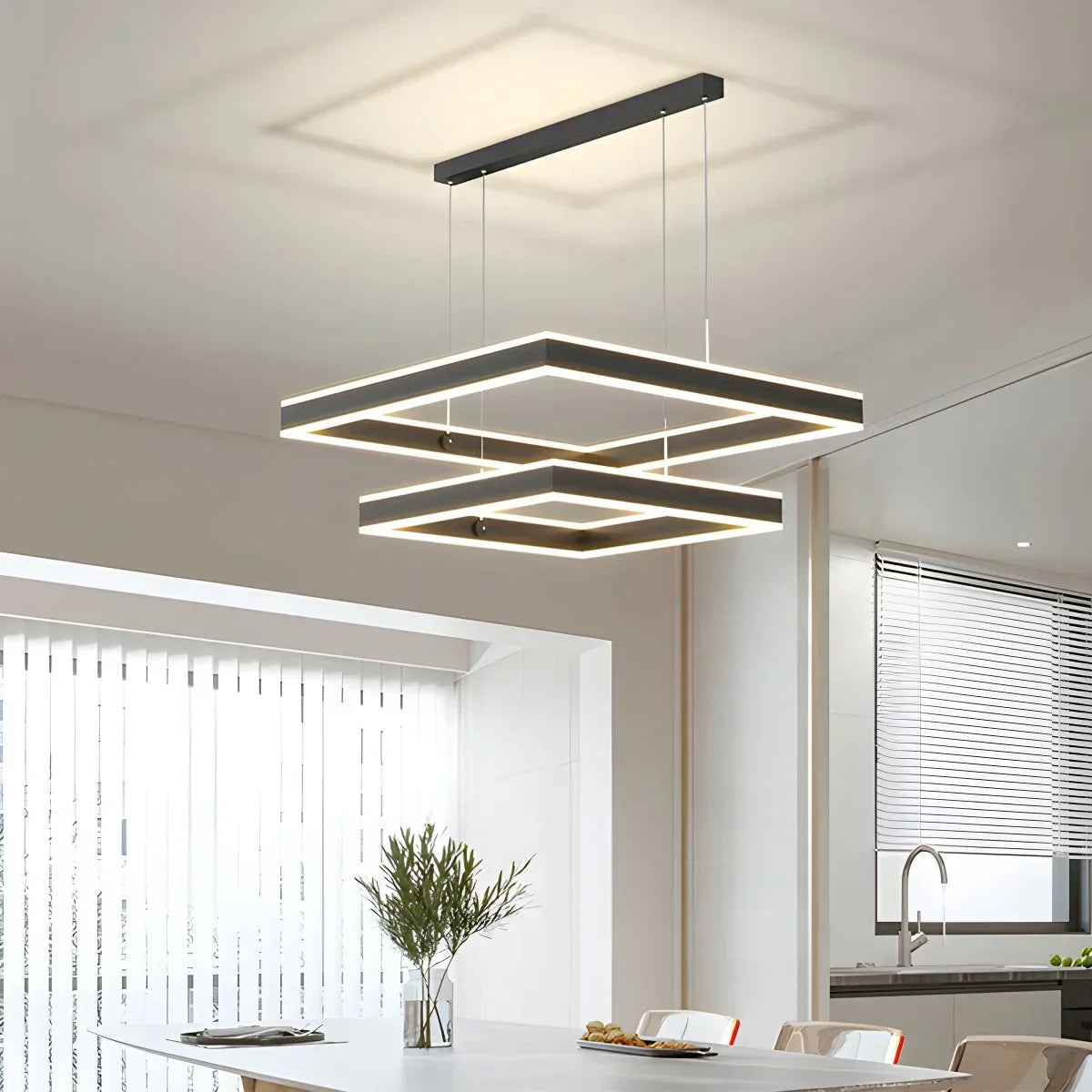 Tiered Black Square Pendant Lamp for Living Room | Desfino