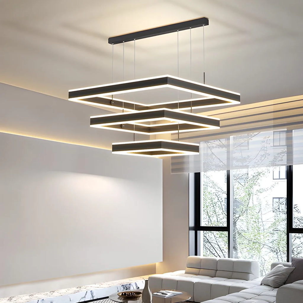 Tiered Black Square Pendant Lamp for Living Room | Desfino