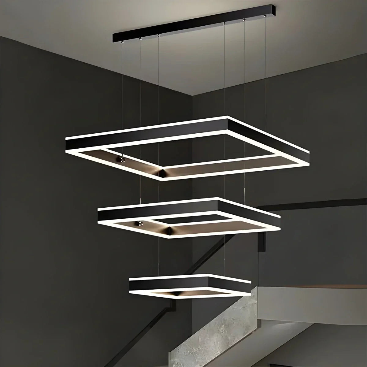 Tiered Black Square Pendant Lamp for Living Room | Desfino