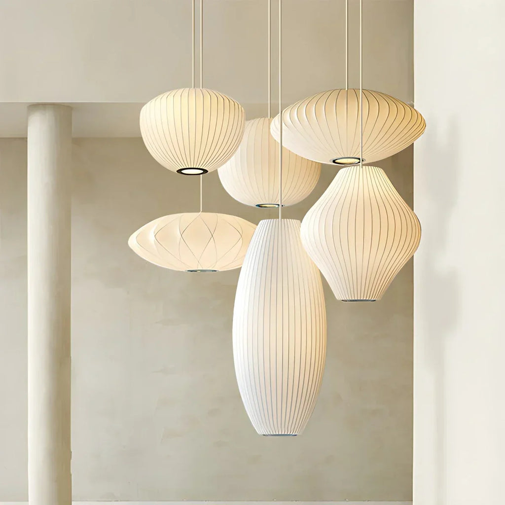 Vintage-LED-Pendelleuchte aus Seide in Laternenform | Desfino