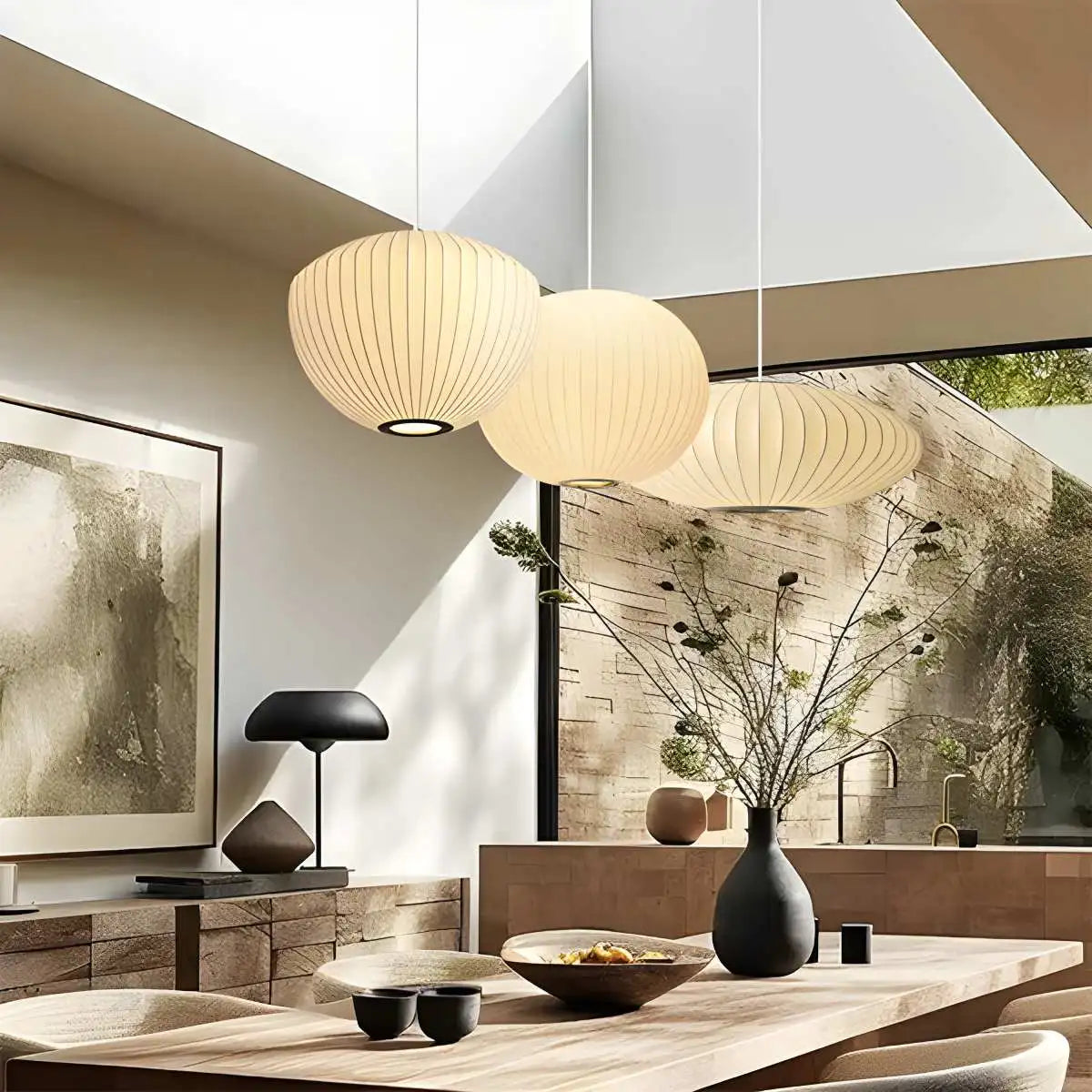 Vintage-LED-Pendelleuchte aus Seide in Laternenform | Desfino