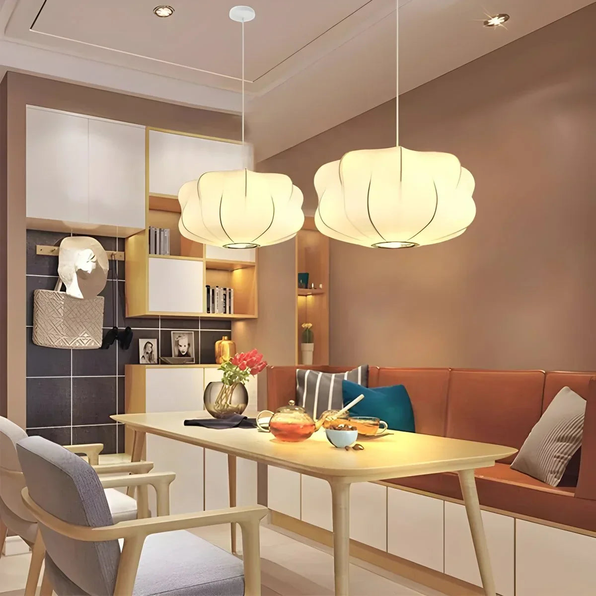 Vintage-LED-Pendelleuchte aus Seide in Laternenform | Desfino