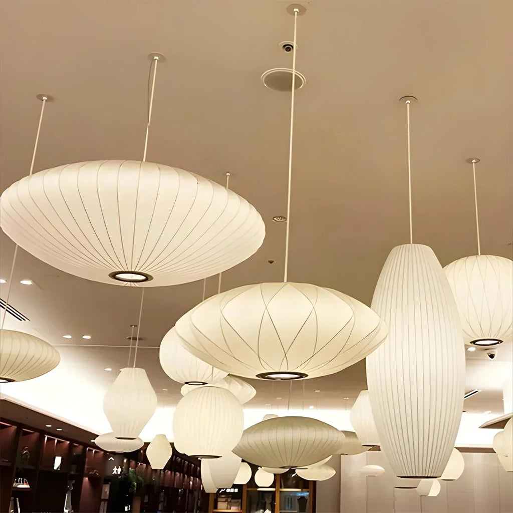 Vintage-LED-Pendelleuchte aus Seide in Laternenform | Desfino