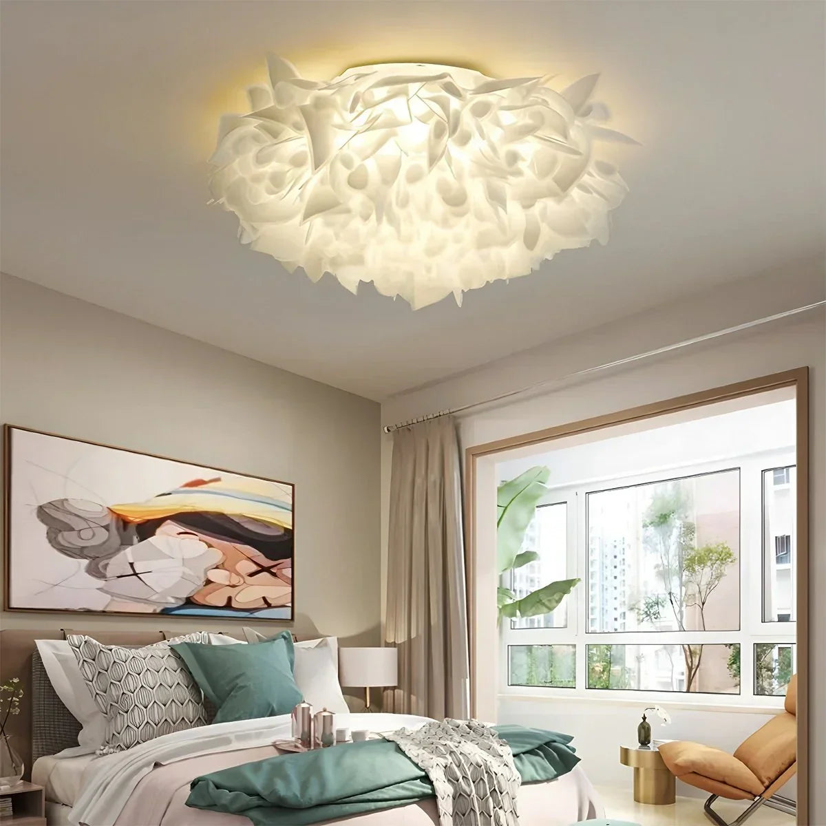 White Flower-Shaped Flush Mount Ceiling Light | Desfino
