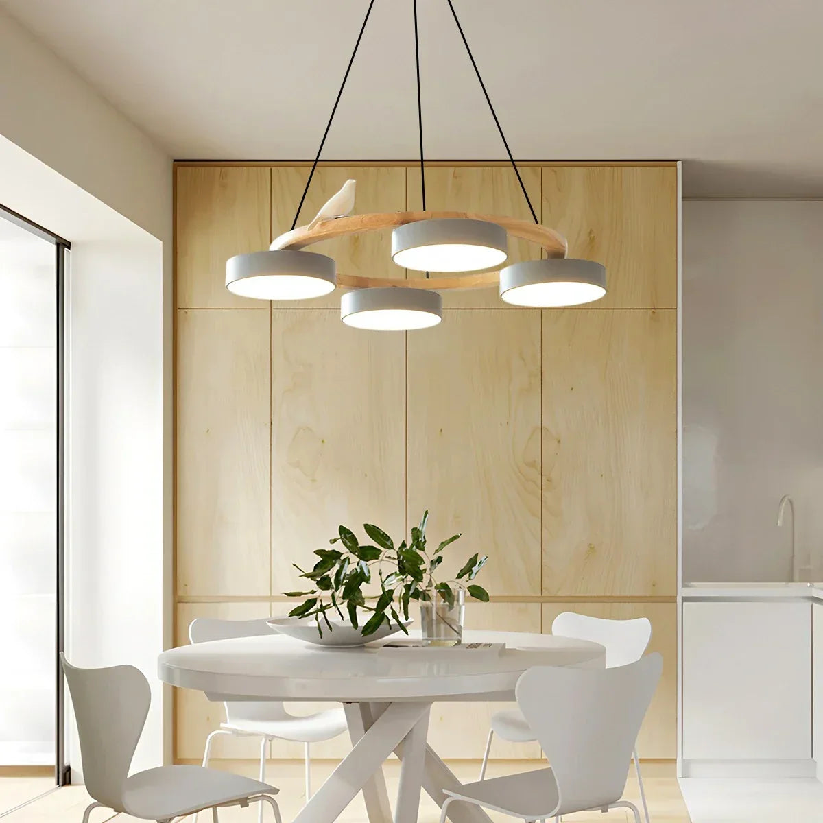 Round Wood Chandelier with Bird Accents for Living Room | Desfino