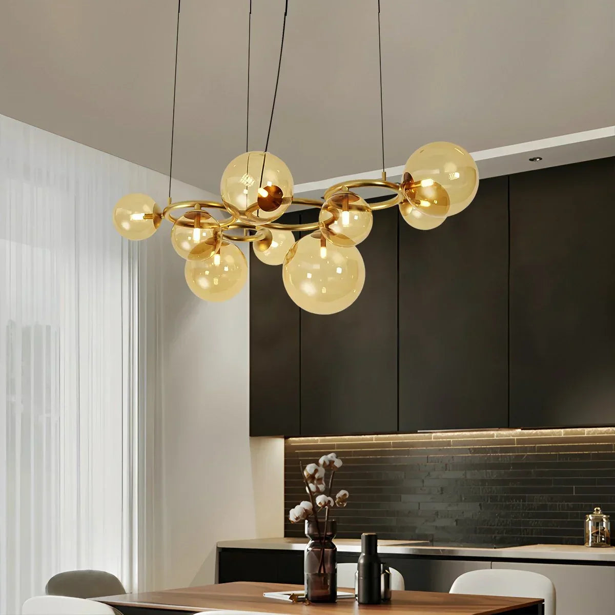 Luxurious Single-Tone Glass Spheres Chandelier | Desfino
