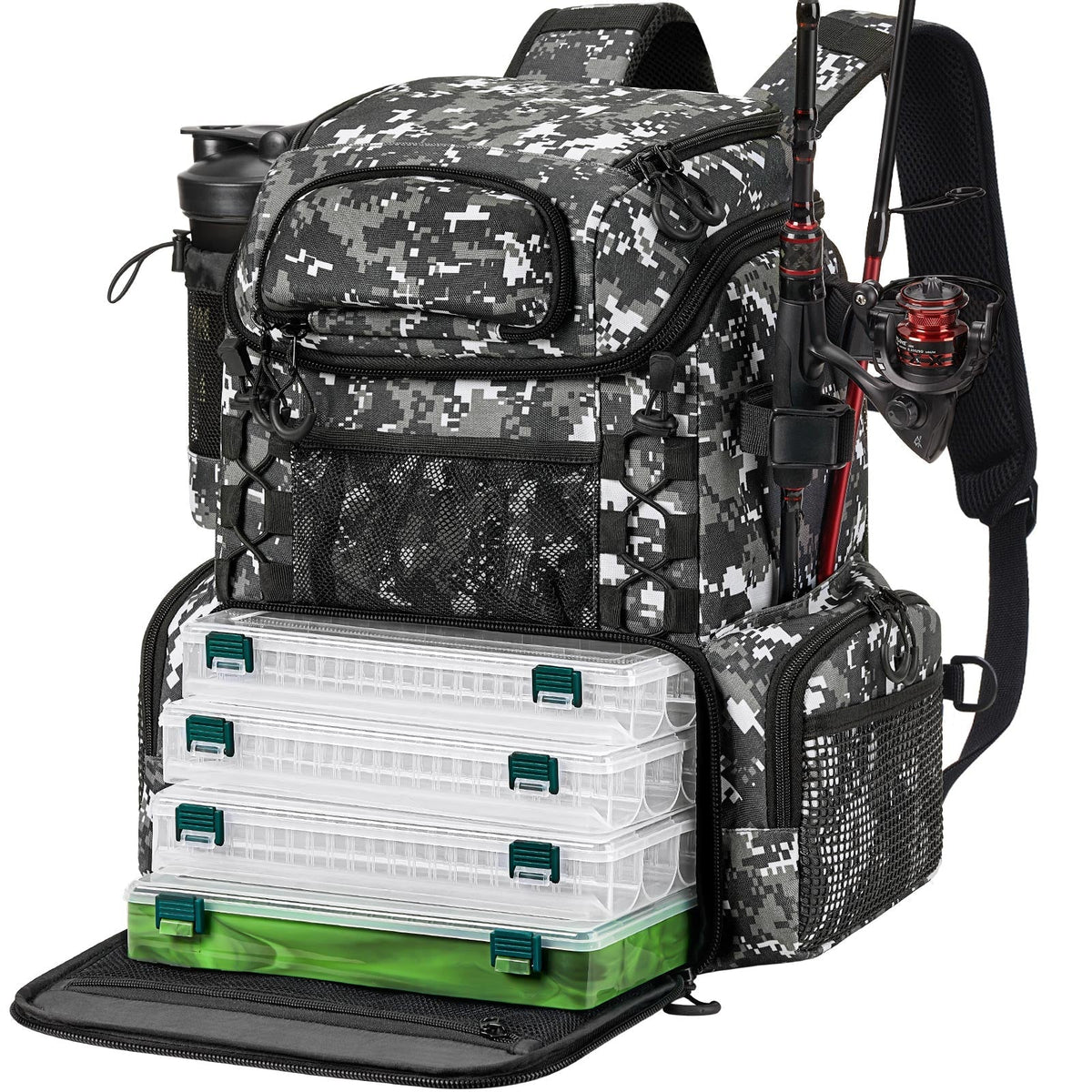 Mochila grande para aparejos de pesca Piscifun — 4 cajas de almacenamiento - Desfino