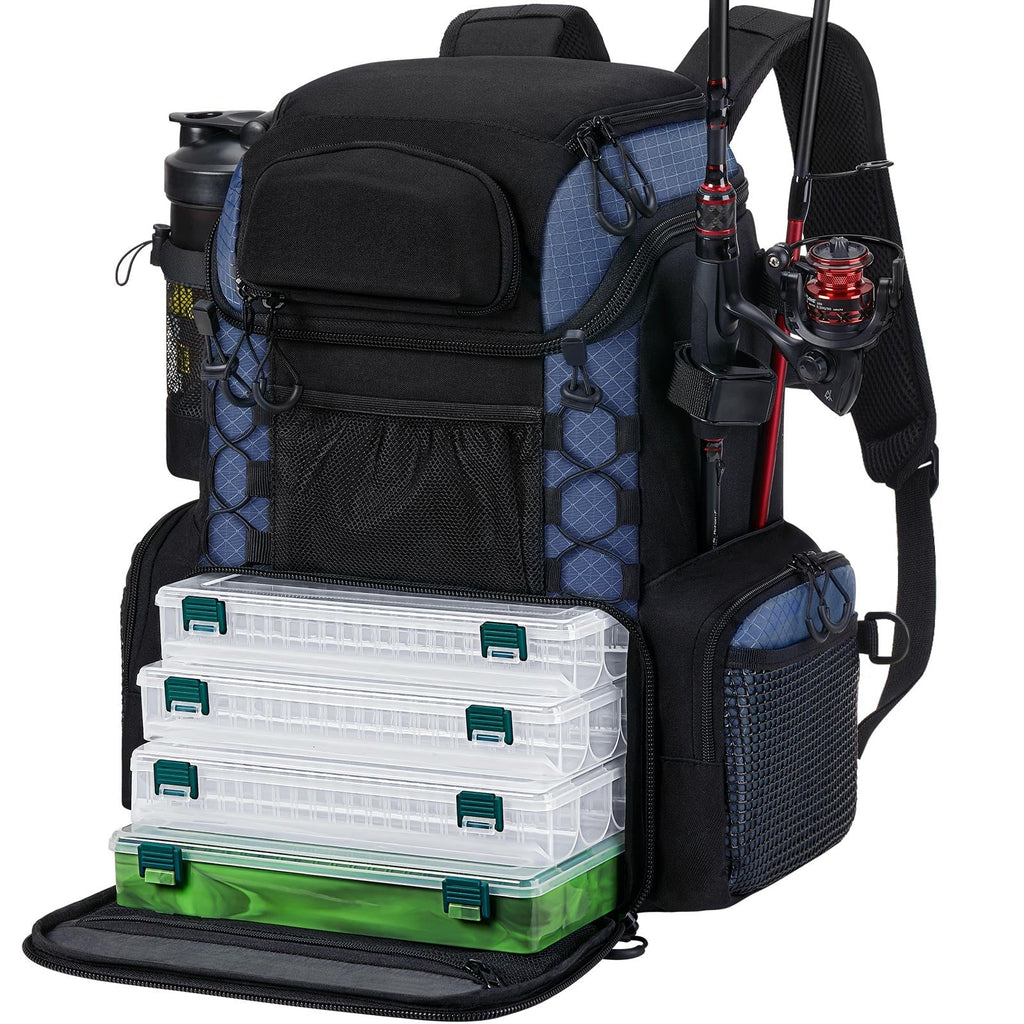 Mochila grande para aparejos de pesca Piscifun — 4 cajas de almacenamiento - Desfino