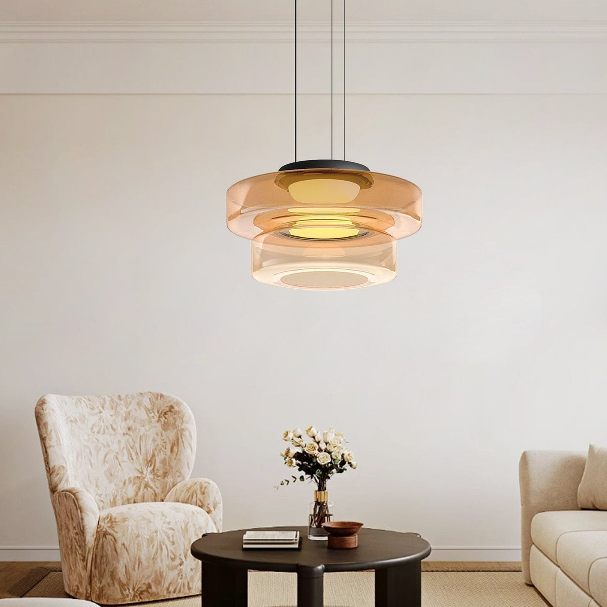 Varm LED-belysning — LumenCrest Bauhaus-pendellampe i glas - Desfino