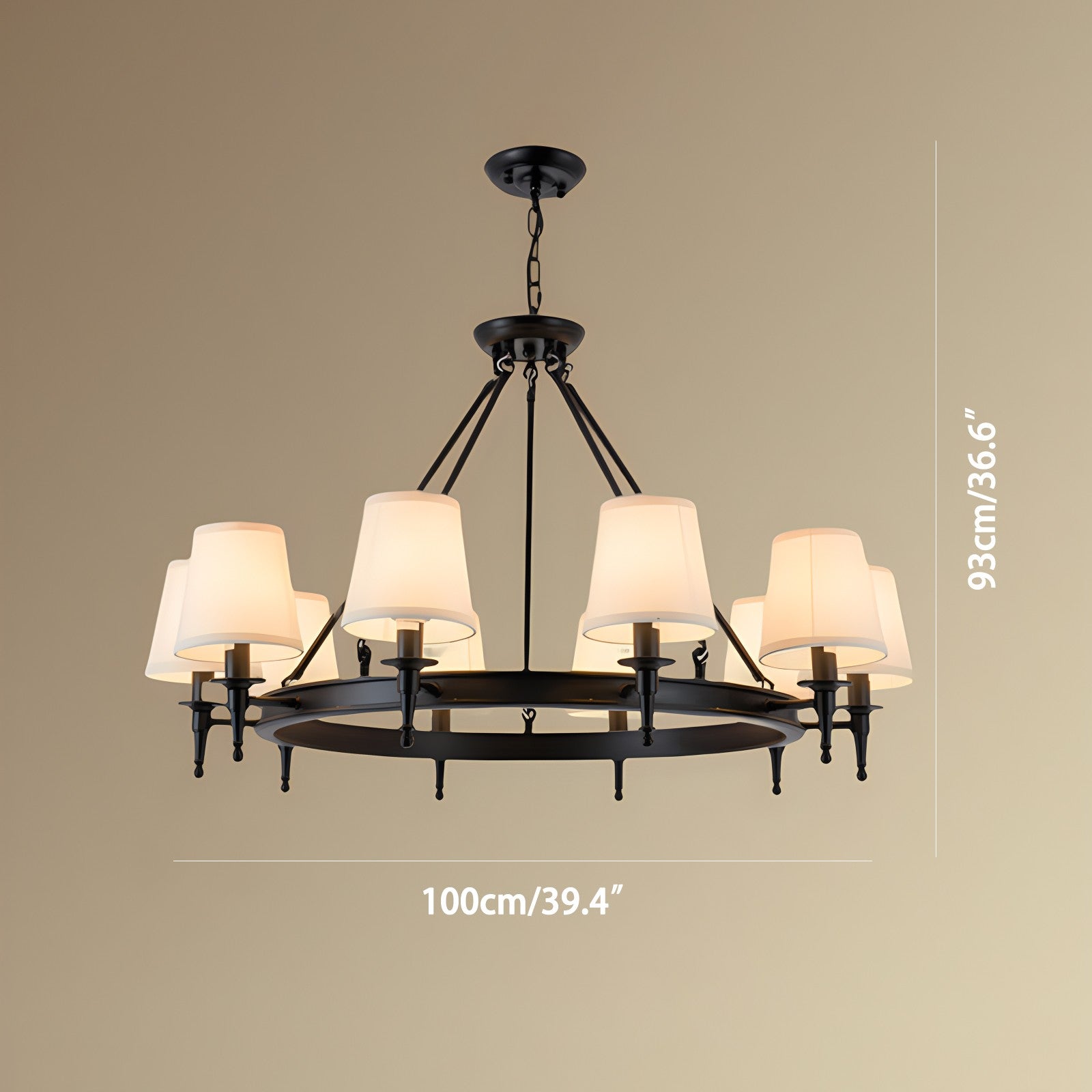 Vintage-Kronleuchter aus Metall und Stoff mit ringförmigem Design | Desfino