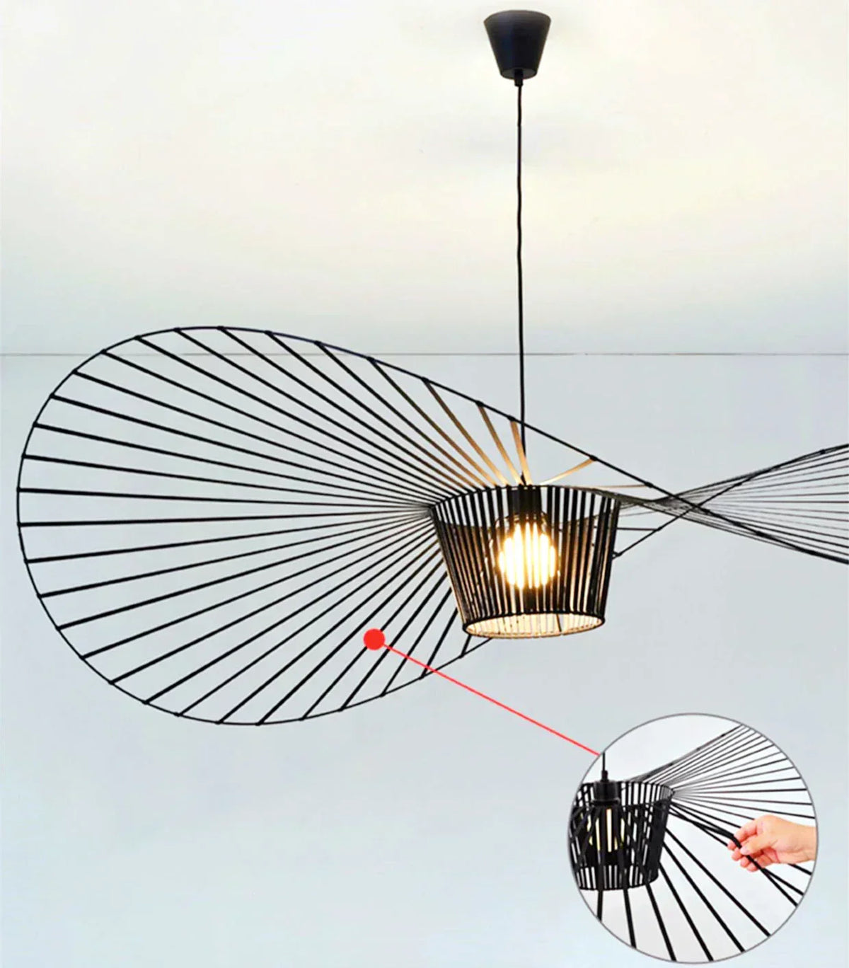 Lampada a sospensione ShadowSleek — Paralume nero a forma di cappello, design scultoreo - Desfino