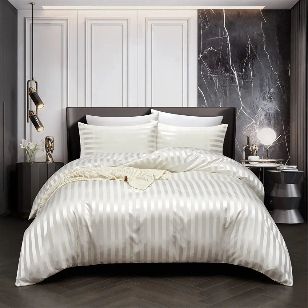 Parure de housse de couette en satin de soie noir Velondra — Finition brillante - Desfino