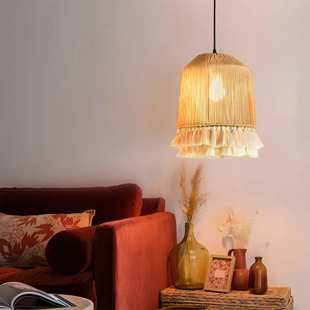 Boho-Vintage-Hängeleuchte mit Jutefransen | Desfino