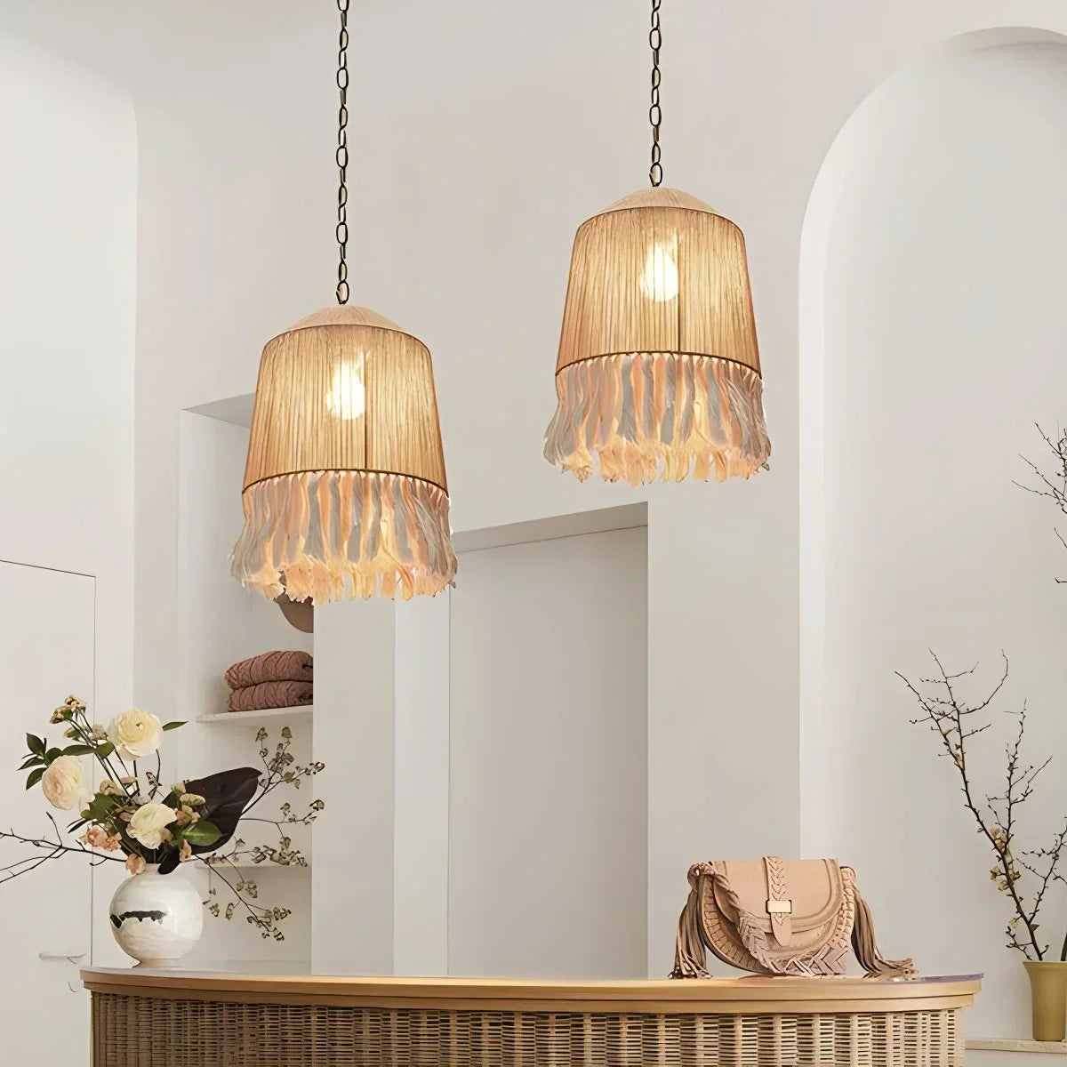 Boho-Vintage-Hängeleuchte mit Jutefransen | Desfino